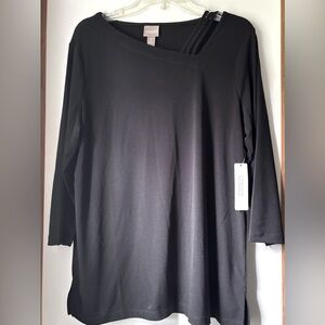 CHICOS New With Tags 3/4 Sleeve Black Stretchy Top Large 12 (Chicos size 2)